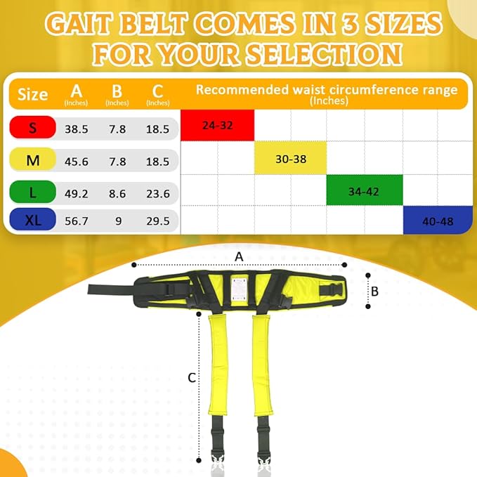 EZ Assistive Gait Belt with Padded Handles & Leg Straps for Seniors, Medical Gate Belt Transfer Belts with Buckle for Elderly Walking (Medium)