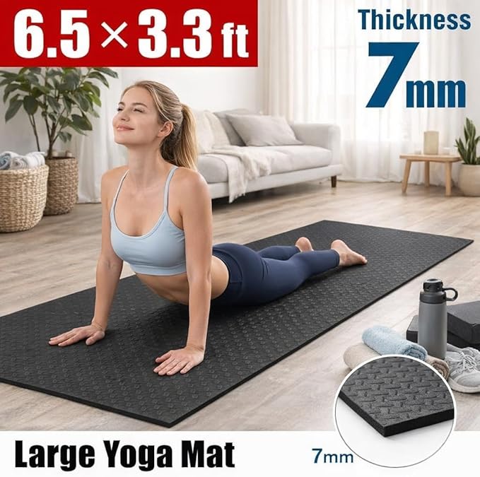 Japard Large Workout Exercise Mat 7' x 3', Extra Wide Pilates Mat 7mm Thick EVA Foam, Non-Slip Home Gym Floor Mat for Yoga, Stretching, Stationary Bike, Treadmill & Fitness Equipment