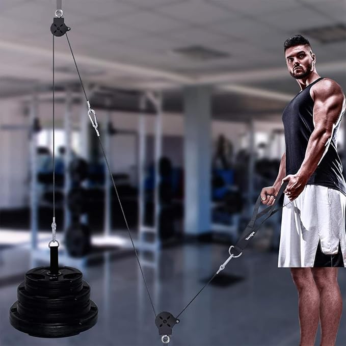 Yes4All Cable Machine Attachment, Row Handles, Tricep Rope, Straight Bar, V Bar, LAT Pulldown Accessories Load 880 LB for Home Gym