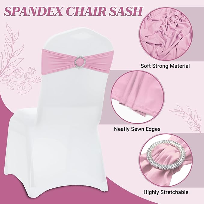 MDS Pack of 250 Spandex Chair Sashes Bows Universal fits Elastic Stretch Chair Bands Ties with Buckle Slider Bow for Wedding Decoration Spandex Slider Sashes Bow - Blush Pink
