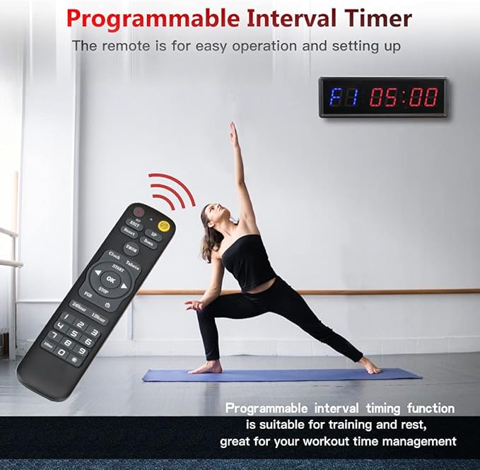 Gym Timer 1.5" LED Interval Timer Workout Timer Clock Stopwatch Timer Count Down/Up with Remote, Home Gym Garage Fitness with Buzzer,Digital Interval Training Timer for Classroom and Outdoor