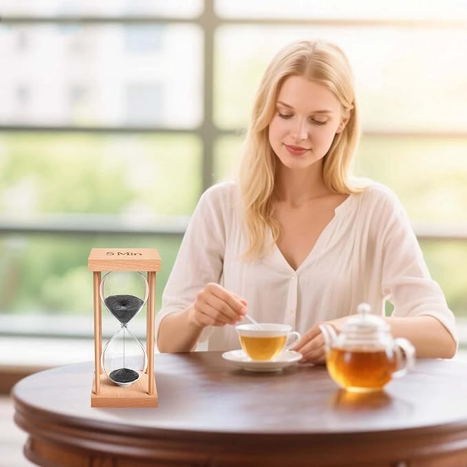 2 Minute Sand Timer, 2 Min Wood Small Hourglass Timer, Black Sand Clock, Two Min Wooden Hour Glass for Classroom, Sandglass, Reloj De Arena Decorativo, Home, Office, Game, Gift