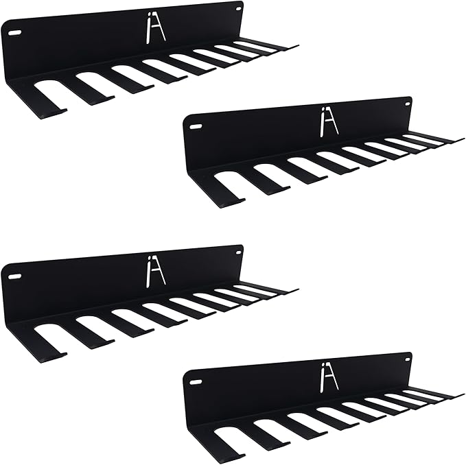 IRON AMERICAN USA Omega Gym Storage Rack 9 OR 11 Hook Heavy-Duty Gym Wall Organizer Gym Caddy Hanger, Gym Accessory Storage - Resistance Bands, Jump Ropes (OMEGA GYM RACK (4-PACK)), BLACK