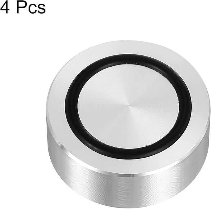 uxcell M8 Thread 40mm / 1.6" Dia 15mm Thick Aluminum Circle Disc Glass Top Adapter 4pcs Round Solid Table Feet Pad Plate Hardware with Anti-Slip Rubber Ring