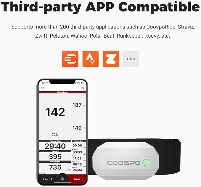 COOSPO Bluetooth Heart Rate Monitor Chest Strap H808S, ANT+ BLE HR Monitor Chest, HRM IP67 Waterproof, 300H Battery Life