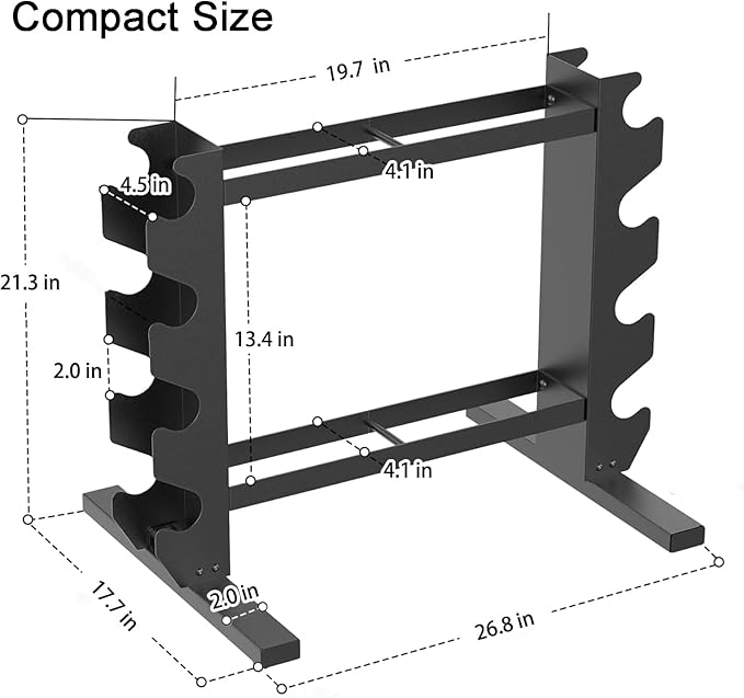 PROIRON Super Stable 4-Tier Dumbbell Rack, One Entire Piece of Steel Weight Rack for Home Gym, Heavy Duty 450LB Storage Holder, Compact Weight Rack (Dumbbell Rack Stand Only)