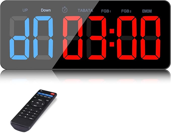 PELLOR Upgraded Gym Timer Clock for FBG/EMOM/Tabata, Interval Timer with Function Modes Display, Countdown/Up Stopwatch Clock for Sports,Home Gym,Yoga,Boxing,Garage,Office,Classroom