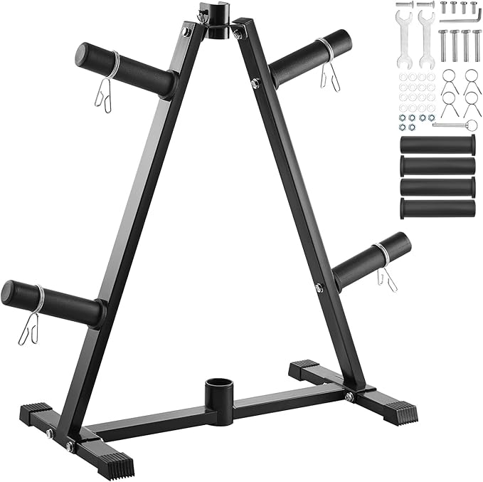 VEVOR Weight Plate Rack, A Frame Weight Plate Tree for 2-Inch Weight Plates, Standard Weight Plate Tree, 300 lbs Load Capacity Weight Storage Holder, Home Gym Barbell Rack Storage Stand, Black