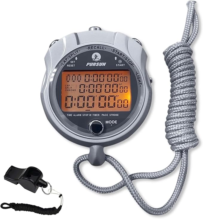 Stopwatch Timer, Digital Stop Watch with 0.01second & 0.001second Timing, Metal 10/100/400 Laps Memory, Rolilink Large dispaly Alarm Clock for Coach Sports Running Marathon