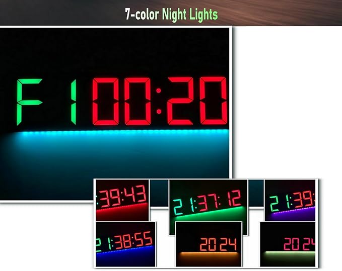 26'' Huge Clock (5.3'' Digits), Gym Timer, Home Gym Clock, Interval Workout Timer, with 8 Alarms, 7-Color Night Lights, for HIIT/Tabata/EMOM/FGB/Boxing (Green)