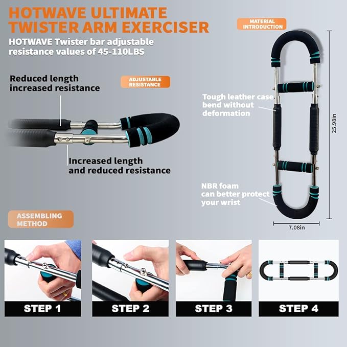 HOTWAVE Twister Arm Trainer, Adjustable Chest & Arm Exerciser for Men Women, Portable Home Fitness Equipment Kit for Upper Body Muscle Strength Training, Ideal for Self-Use or Gifting
