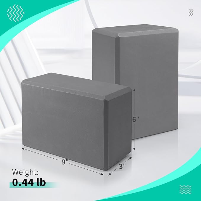 Yoga Blocks 2 Pack, 9"x6"x3" High-Density EVA Foam Yoga Block, Non-Slip Yoga Blocks for Yoga, Pilates Meditation, Stretching and Toning, Supportive, Latex-Free