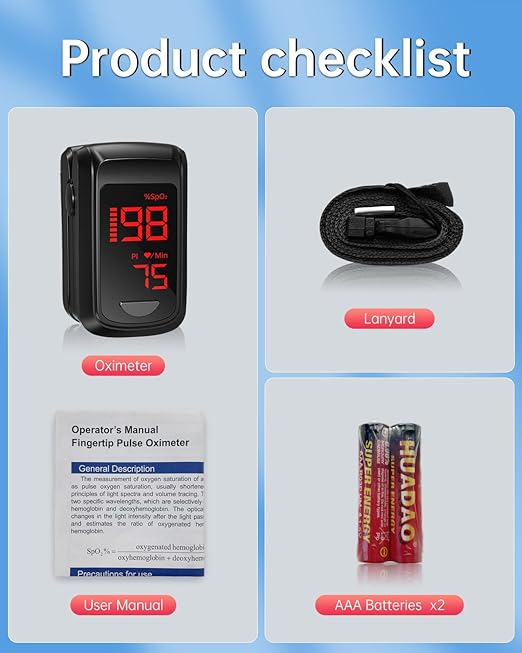 HOLFENRY JKS50BL Pulse Oximeter Fingertip- Mini Oximeter Oxygen Saturation Monitor for SpO2/Heart Rate/PI, with Auto Graph Display