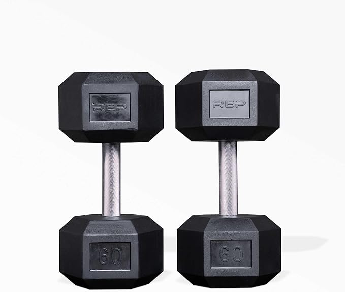 Rep Fitness 55lb-75 lb Dumbbell Set- Rubber Hex, Low Odor, Fully Knurled- Made for Heavy Lifting