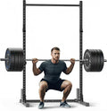 papababe Squat Rack with Pull Up Bar for Home Gym, Adjustable Power Cage with J-Hooks, 800LB Capacity Multi-Functional Bench Press Power Rack for 6FT, 7FT Barbell, Weight Lifting Rack