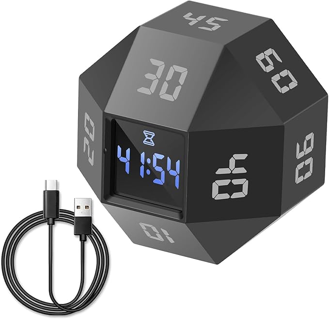 Flip Timer with Small Screen, 3 Alert Modes (Sound/Vibration/Silent) for Classroom, Cooking, Baking, Study - Black