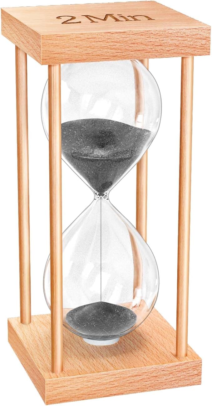2 Minute Sand Timer, 2 Min Wood Small Hourglass Timer, Black Sand Clock, Two Min Wooden Hour Glass for Classroom, Sandglass, Reloj De Arena Decorativo, Home, Office, Game, Gift