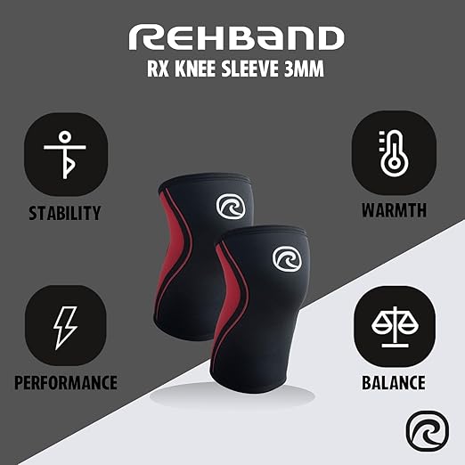 Rehband Knee Support 3 mm Neoprene for More Stability in the Knee Joint Black / Red 1 Pair Size XL
