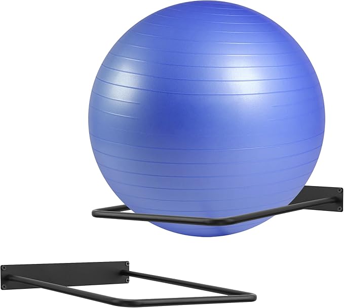 Black Metal Exercise Ball Storage - Wall Mounted for Home or Gyms, Acts as a Yoga Ball Holder