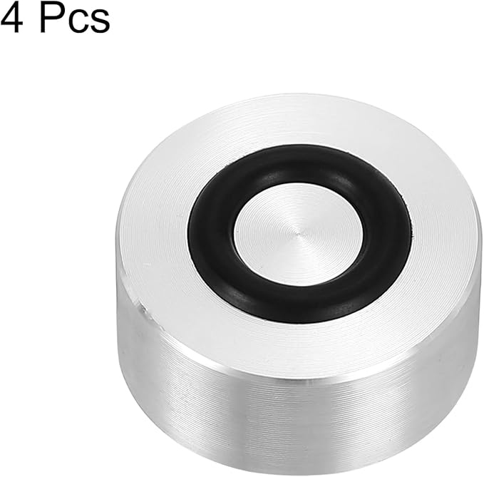 uxcell M8 Thread 25mm / 1" Dia 12mm Thick Aluminum Circle Disc Glass Top Adapter 4pcs Round Solid Table Feet Pad Plate Hardware with Anti-Slip Rubber Ring