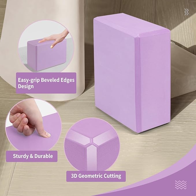 Yoga Blocks 2 Pack, 9"x6"x3" High-Density EVA Foam Yoga Block, Non-Slip Yoga Blocks for Yoga, Pilates Meditation, Stretching and Toning, Supportive, Latex-Free