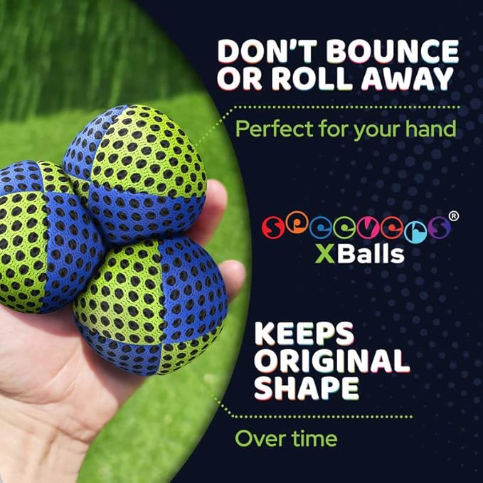 speevers Juggling Balls for Beginners and Professionals Set of 3, 14 Colors Available, 2 Layers of Net and Carry Case, Xballs Juggling Balls (Blue - Yellow, 3.9 oz)