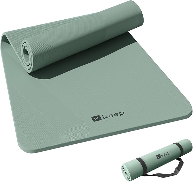 KEEP Yoga Mat - Premium 7mm Thick Exercise Mat, Anti-Tear 32'' Extra Wide Fitness Mat with Strap for Men & Women, Non Slip Pilates Mat for Home Yoga, Pilates, Gym, Stretching, Floor & Fitness Workouts