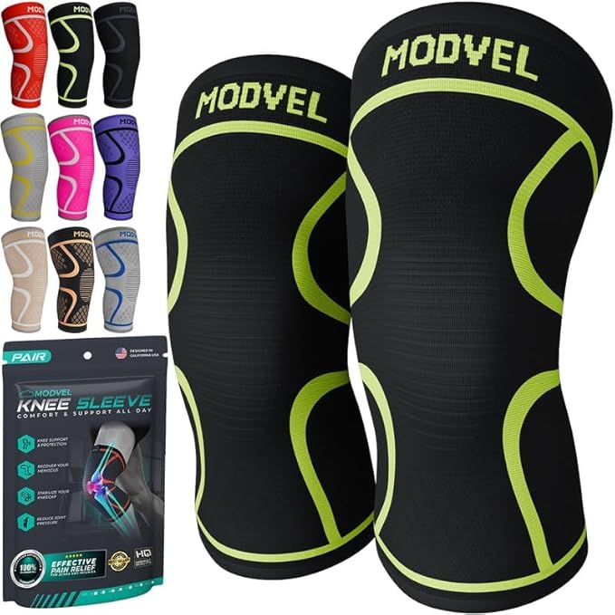 Modvel 2 Pack Knee Brace for Women & Men - Workout Knees Compression Sleeve for Knee Pain Relief Joint Support for ACL, Arthritis, Meniscus Tear Knees Brace for Sports, Rodilleras para Gym Fitness