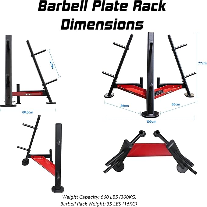 Barbell Olympic Plate Tree Storage-Dumbbell Weight Rack with 4,6,8 Weight Pegs 440~880LBS Capacity & Standard 1.1 Inch(28mm) Diameter Bar Holders [SFC-720]