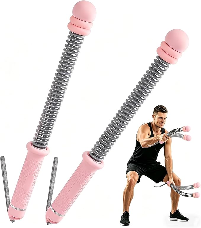 Adjustable Weighted Ropeless Battle Ropes – Portable Cordless Workout Ropes with Resistance Rings, All-Steel Springs & Non-Slip Handles for Home Gym, HIIT, Strength Training – Men & Women（Pink）