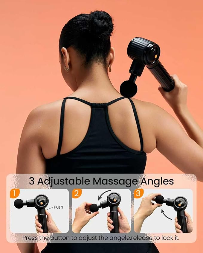 NAPRE Massage Gun with Heat,Massage Gun Deep Tissue with Extension Handle & 3 Adjustable Angles,Handheld Percussion Back Massager for Muscle/Neck/Body Pain Relief with Case,Mothers Day Gifts,Black