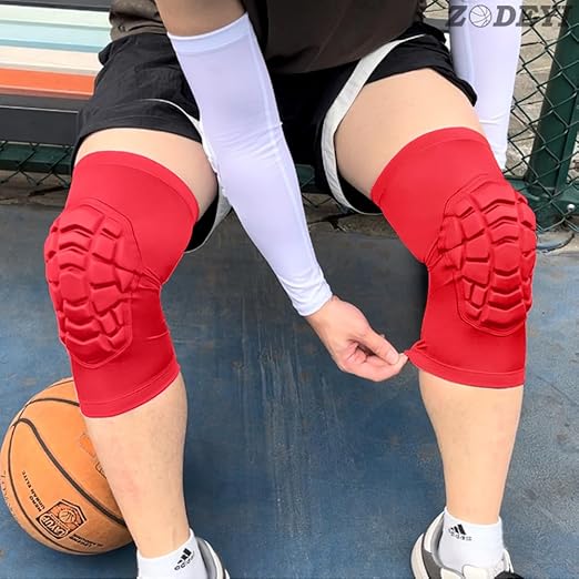 Wrestling Knee Pads Short Knee Sleeve, 2 Pcs Knee Compression Sleeve for Football, Basketball, Volleyball(Red_L_2 Pcs)