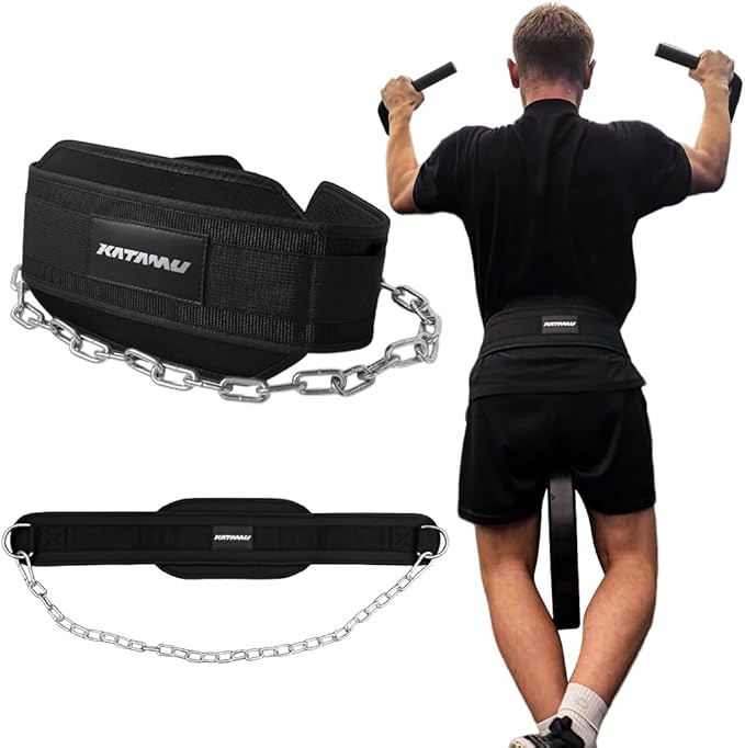 Katamu Dip Belt with Chain for Weightlifting – 440lbs Weight Capacity Premium Leather Weightlifting Belt for Pull Ups, Dips & Squats, Ergonomic Back Support, Heavy Duty for Men & Women