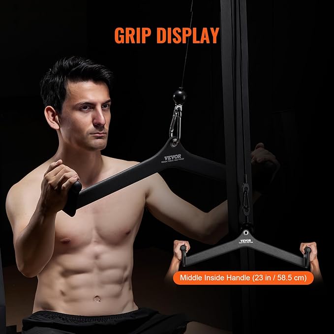 VEVOR LAT Pulldown Attachments, Cable Machine Rowing T-bar V-bar Tricep Pull Down Bar, Back Strength Training Rubber Coated Handle Grip, Bicep Curl Tricep LAT Pulldown Bar for Home Gym Fitness