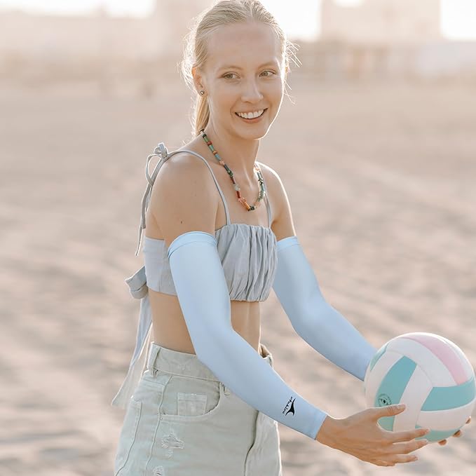 Achiou Cooling Ice Silk Arm Sleeves, Summer UV Sun Protection Compression Sleeves UPF 50+ for Women Volleyball Youth Sports