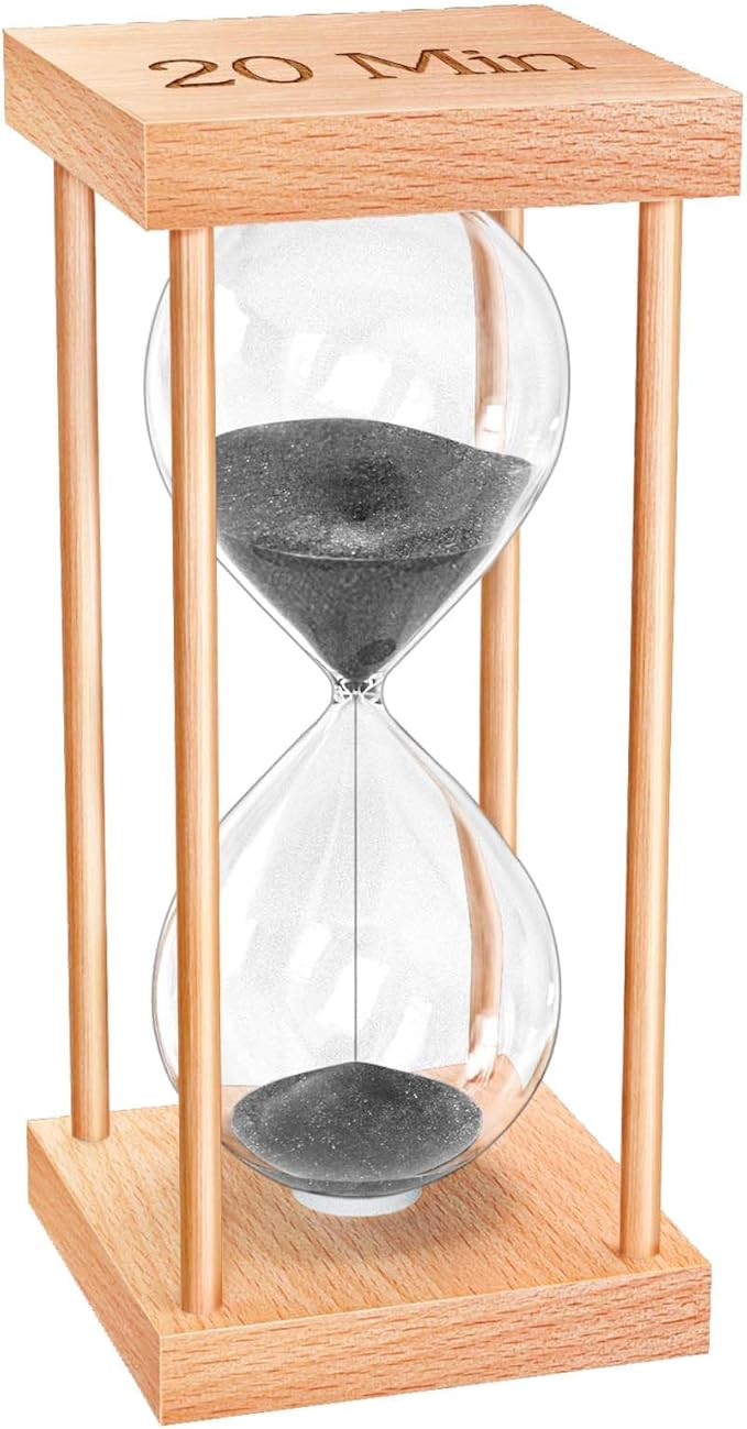20 Minute Sand Timer, 20 Min Wood Small Hourglass Timer, Black Sand Clock, Wooden Hour Glass for Classroom, Sandglass, Reloj De Arena Decorativo, Home, Office, Game, Gift