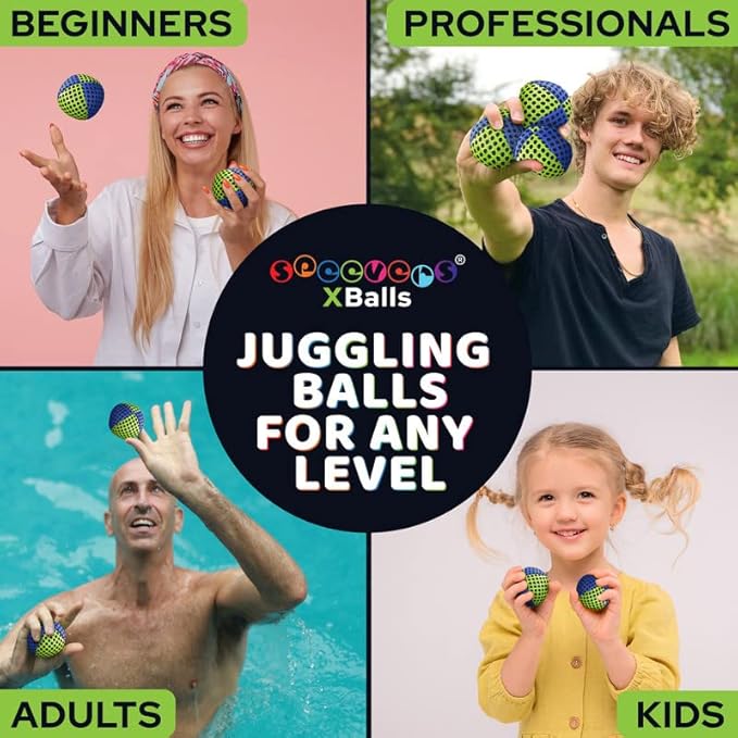 speevers Juggling Balls for Beginners and Professionals Set of 3, 14 Colors Available, 2 Layers of Net and Carry Case, Xballs Juggling Balls (Blue - Yellow, 3.2 oz)