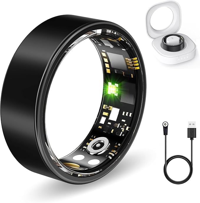 FKGZJF Smart Ring for Women Men, Fitness Ring with Heart Rate, Blood Oxygen, HRV, Stress, Sleep Tracker, Step Tracker, No Subscription Fee, lP68 Waterproof Smart Ring for iPhone & Android (Black 11#)