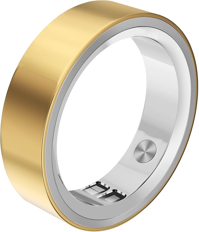 RQZ Smart Ring for Women Men, Fitness Tracker with Heart Rate Tracking, Sleep Tracking, Step Counter, Vibration Alert, 5ATM Waterproof, iOS Android Compatible, Gold Size 11