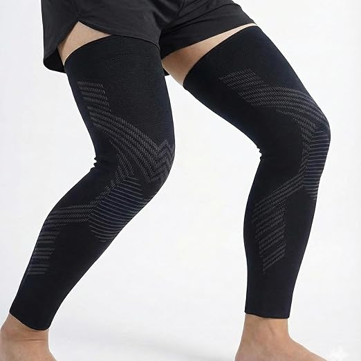 NuCamper Full Leg Compression Sleeves for Men and Women,2 Pack Legs Sleeves Long Knee Brace Support for Running, Basketball, Cycling, Workout, Sports - Black,M