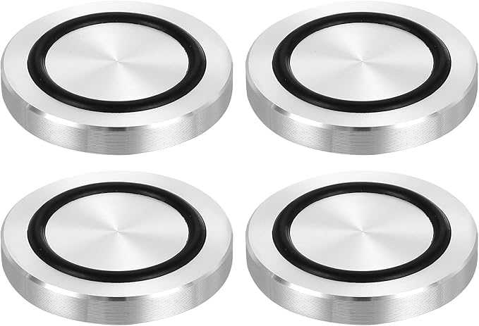 uxcell M8 Thread 40mm / 1.6" Dia 6mm Thick Aluminum Circle Disc Glass Top Adapter 4pcs Round Solid Table Feet Pad Plate Hardware with Anti-Slip Rubber Ring