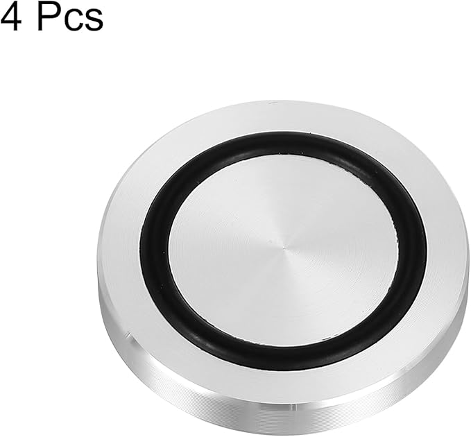 uxcell M8 Thread 40mm / 1.6" Dia 6mm Thick Aluminum Circle Disc Glass Top Adapter 4pcs Round Solid Table Feet Pad Plate Hardware with Anti-Slip Rubber Ring
