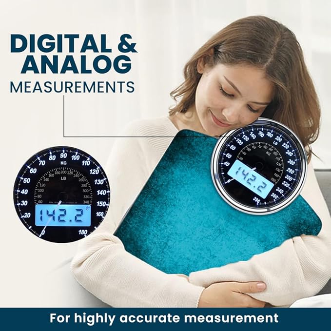 EILISON Highly Advance 2-in-1 Digital & Analog Weighing Scale for Body Weight-400lbs, 4 High Precison GX Sensor Accurate, Thick Tempered Glass, Extra Large Display (Blue)