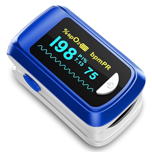 Pulse Oximeter Fingertip Oxygen Monitor Fingertip Pulse Ox Heart Rate and SpO2 Finger Pulse Oximeter for SpO2/Heart Rate/Perfusion Index Blood Oxygen Saturation Monitor with Battery Lanyard (Blue)