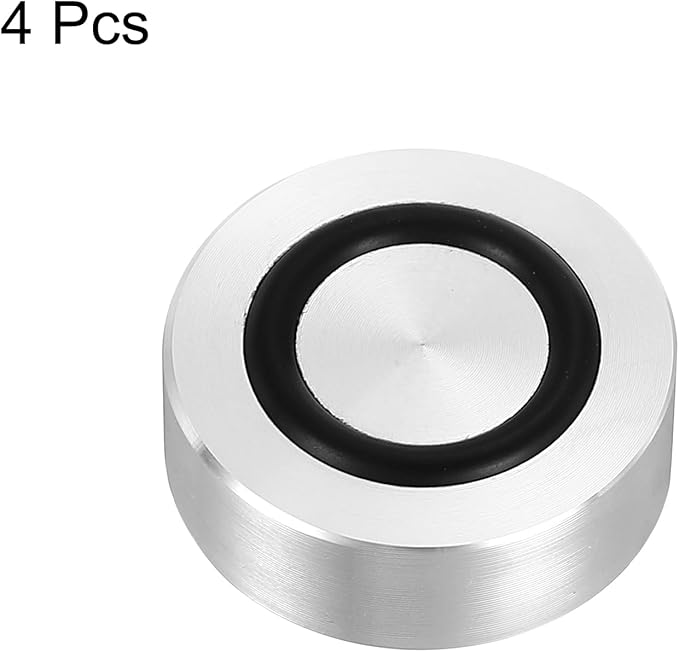 uxcell M8 Thread 30mm / 1.2" Dia 12mm Thick Aluminum Circle Disc Glass Top Adapter 4pcs Round Solid Table Feet Pad Plate Hardware with Anti-Slip Rubber Ring