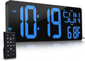 Large Digital Wall Clock with Remote Control 17.2" LED Large Display Timer with Temperature Date Week Auto DST Adjustable Brightness, Big Wall Alarm Clock for Living Room Office Garage Gym Seniors
