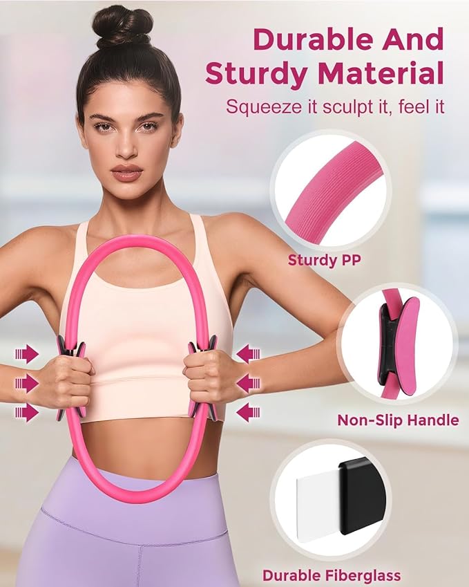 Home Pilates Essentials Kit for Women, Magic Circle Pilates Equipment Ring and Ball Set, Resistance Bands Workout Guide Video for 28 Day Pilates Challenge Starter Kit for Beginners