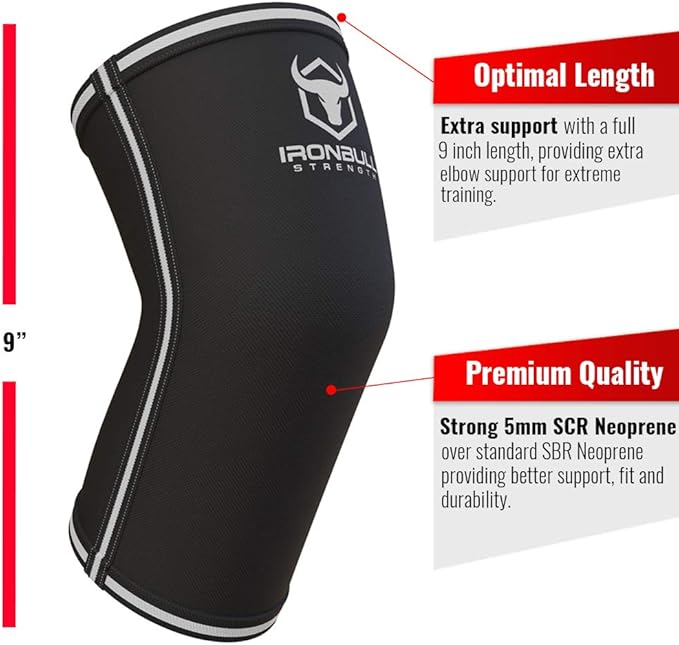 Elbow Sleeves 5mm (1 Pair) - High Performance Elbow Sleeve Support for Weightlifting, Weight Training & Powerlifting - Best Compression Straps - for Men and Women (X-Large, Black/Grey)