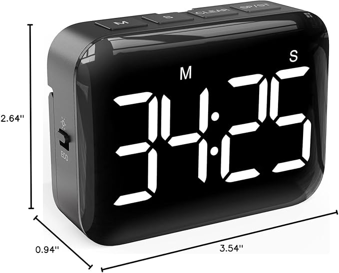 VOCOO Magnetic Kitchen Timer for Cooking with Count Up Countdown, Digital Timer Battery Powered with Large Display, 2 Brightness and Volume Levels for Classroom, Teacher, Kids (Dark Black)