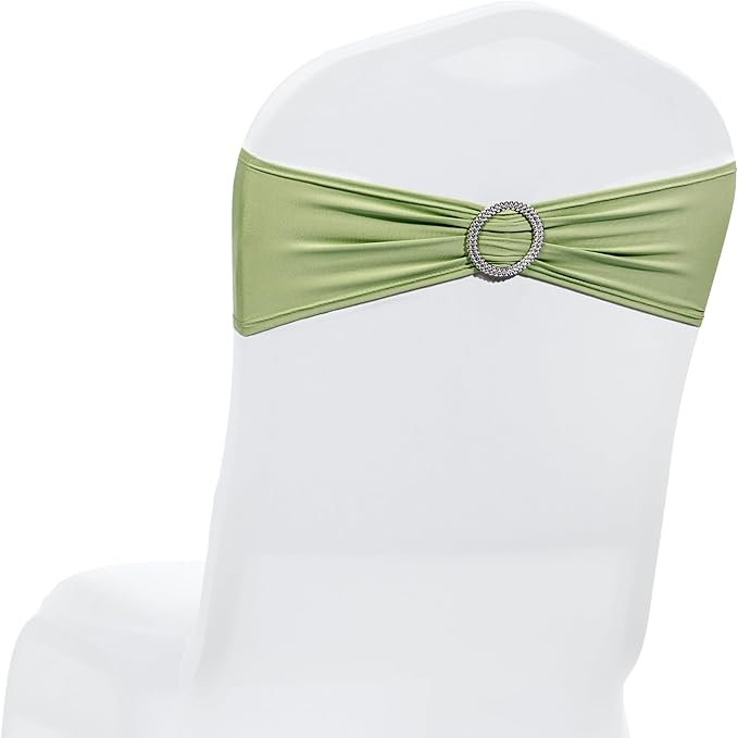 MDS Pack of 75 Spandex Chair Sashes Bow Premium Stretch Chair Cover Band with Buckle Slider Universal fits Elastic Dining Chair Ties for Wedding Party Banquet Events Decoration - Sage Green
